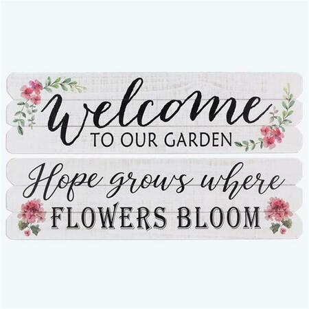 YOUNGS Wood Welcome & Flowers Bloom Sign, Assorted Color - 2 Piece 72487